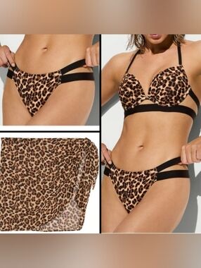 38D/XXL/XXL VS Archives Swim Banded PushUp BikiniTop Brazilian Sarong Bikini Set